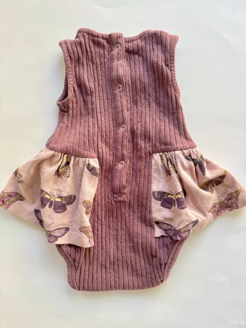 Kate Quinn Moth Butterfly Ribbed Skirted Bodysuit Plum 6-12M
